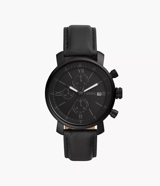 Fossil Chronograph Black Leather Watch