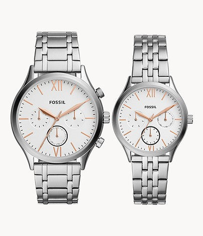 Fossil Fenmore Multifunction Stainless Steel Couple Watch Gift Set