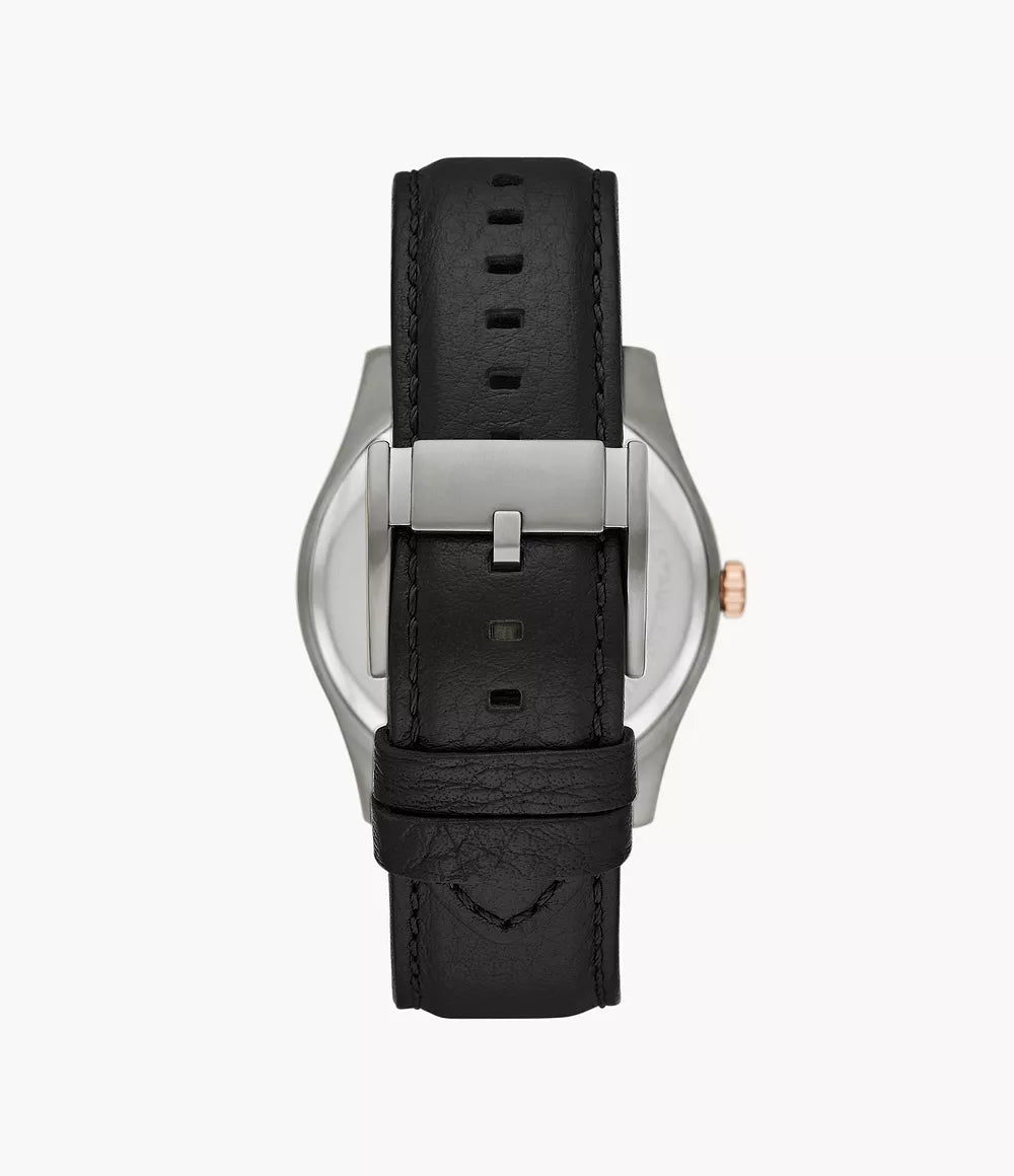 Fossil Solar-Powered Black Leather Watch