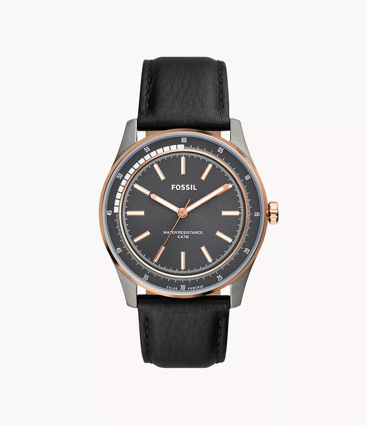 Fossil Solar-Powered Black Leather Watch