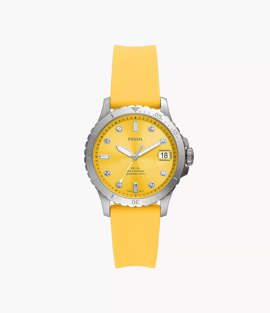 Fossil Three-Hand Date Yellow Silicone Watch