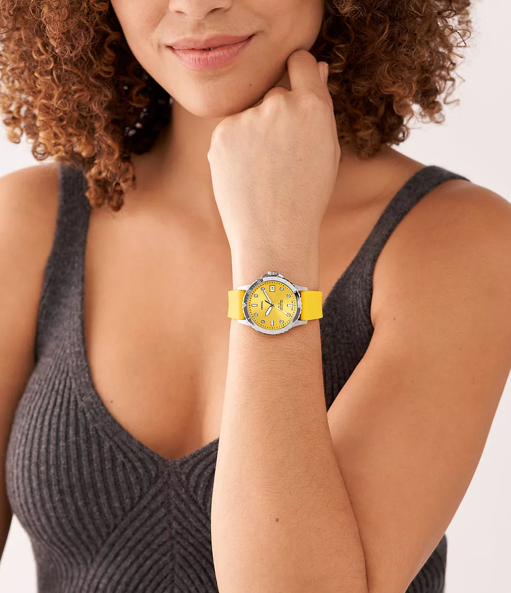 Fossil Three-Hand Date Yellow Silicone Watch