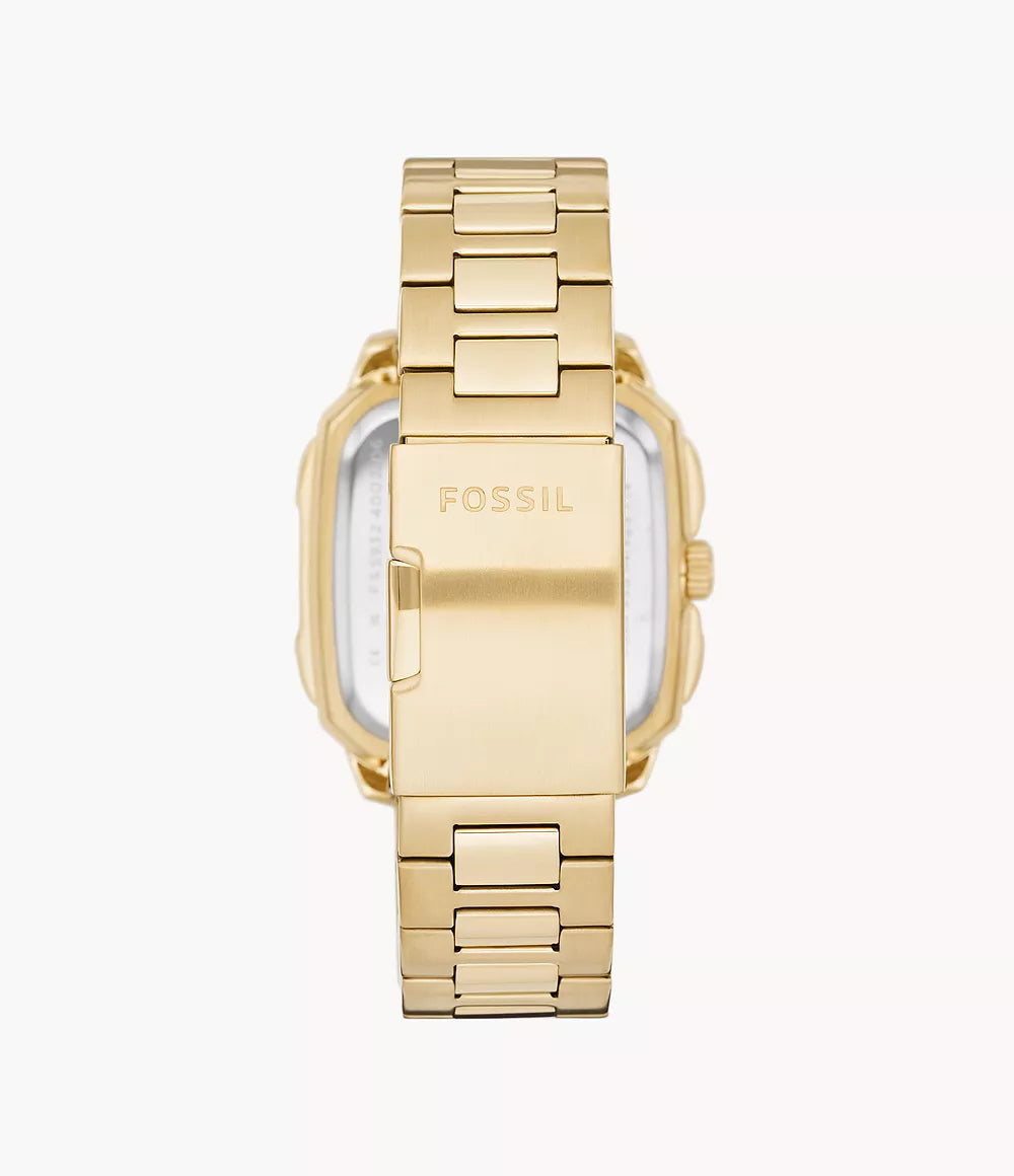 Fossil Inscription Three-Hand Date Gold-Tone Stainless Steel Watch