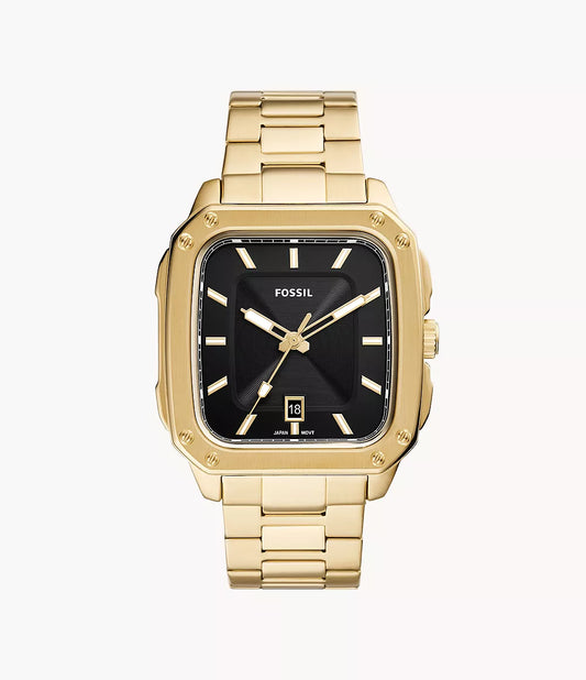 Fossil Inscription Three-Hand Date Gold-Tone Stainless Steel Watch
