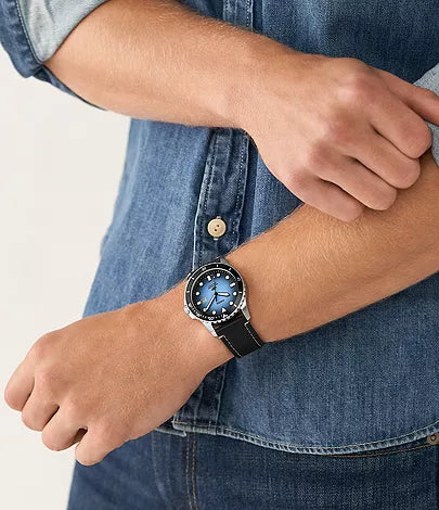 Fossil Blue Dive Three-Hand Date Black LiteHide™ Leather Watch