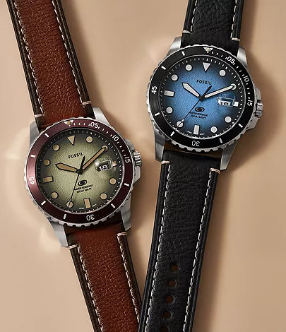 Fossil Blue Dive Three-Hand Date Black LiteHide™ Leather Watch